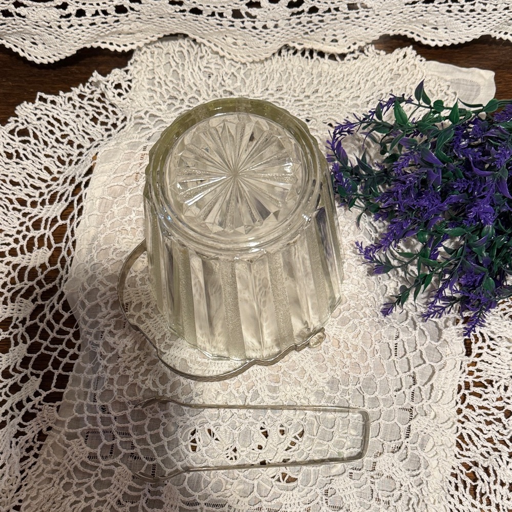 Ice Bucket with Frosted Striped Glass and has an Etched Handle and Tongs - Picture 8 of 16